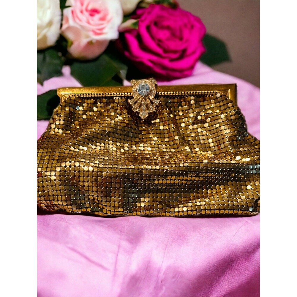 Whiting & Davis rare 1920s Gold Mesh Rhinestone Small Clutch Purse